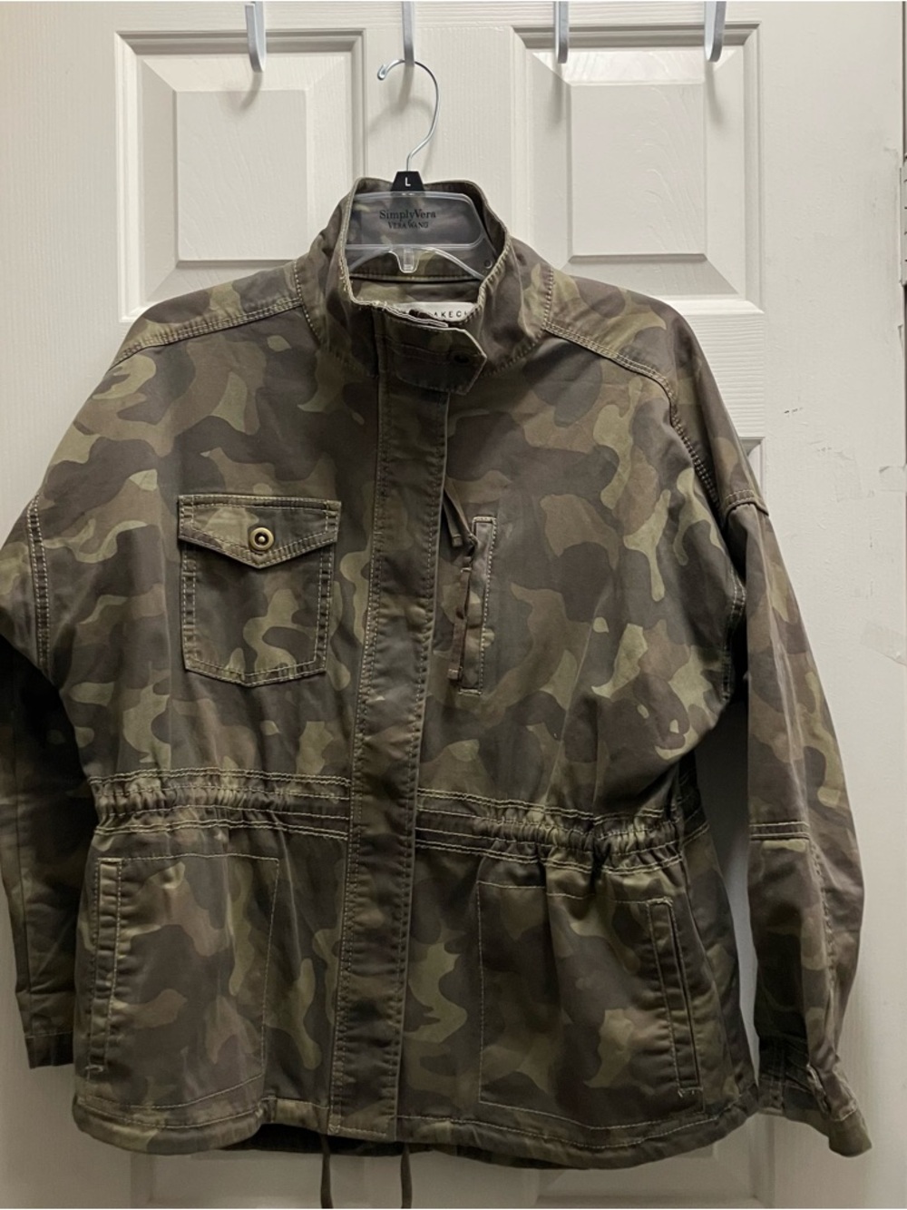 Marrakech Jacket Women's Large Green Camo Utility Anorak Zip Snap Stand Collar M